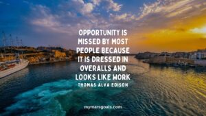 Opportunity is missed by most people because it is dressed in overalls and looks like work